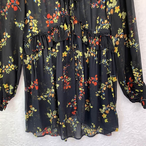 Anthropologie Jamison Ruffled Floral Tunic Semi-Sheer  Sz S - Picture 7 of 14